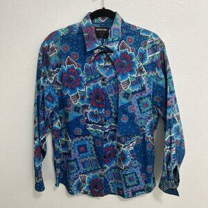 Vintage 90s Western Turquoise Southwest Aztec Shirt Sz XL Cowgirl Rodeo Artsy‎